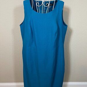 Kasper Blue Fitted Sleeveless Sheath Dress w Back Zip & Bottom Pleat, sz 16W
